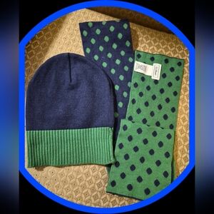 L.L.Bean Reversible Knit/Angora Blend Polka Dot Scarf w/Hat